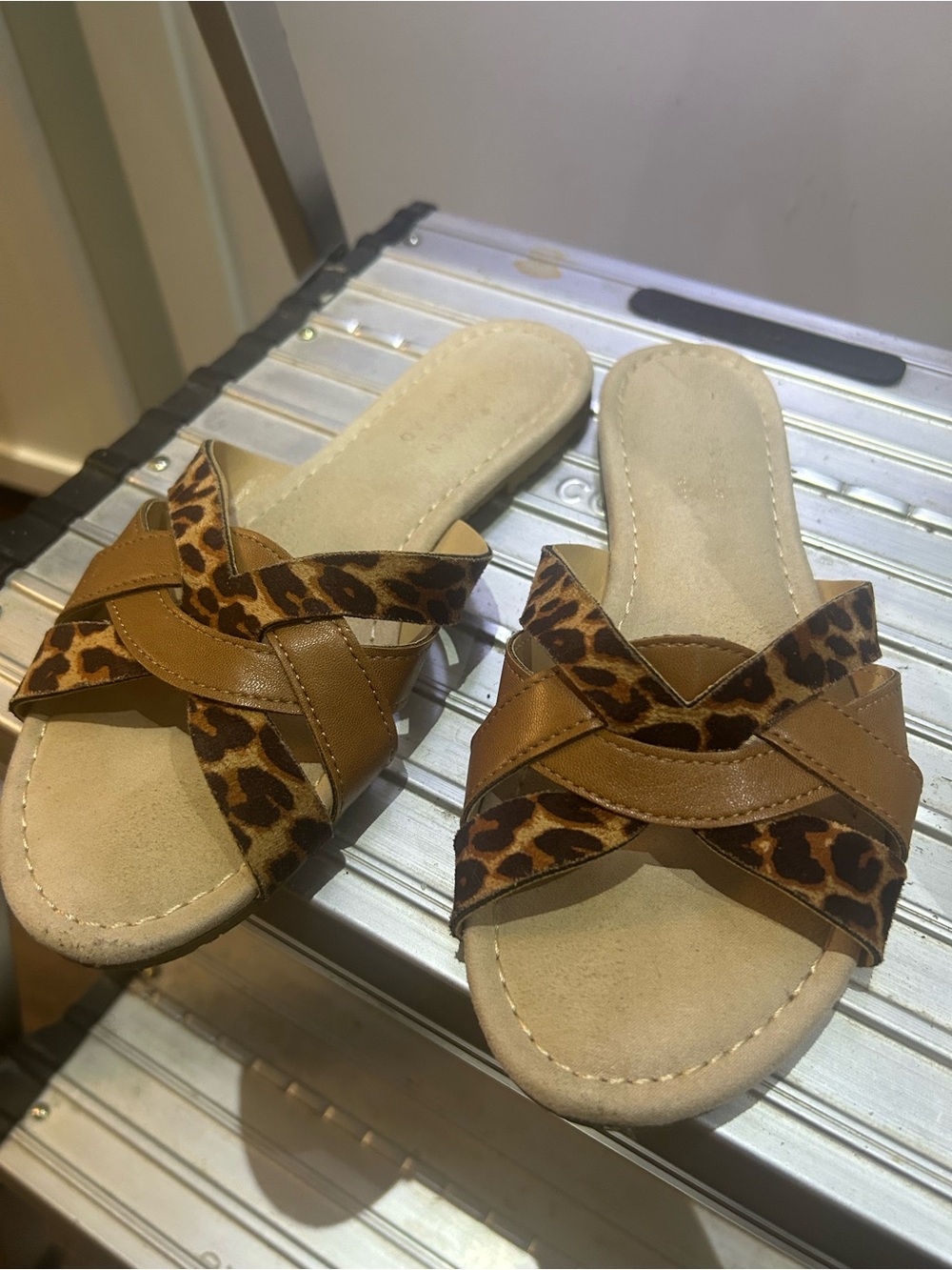 Leopard Print Brown Cross-Strap Slide Sandals - Women Lauren Conrad